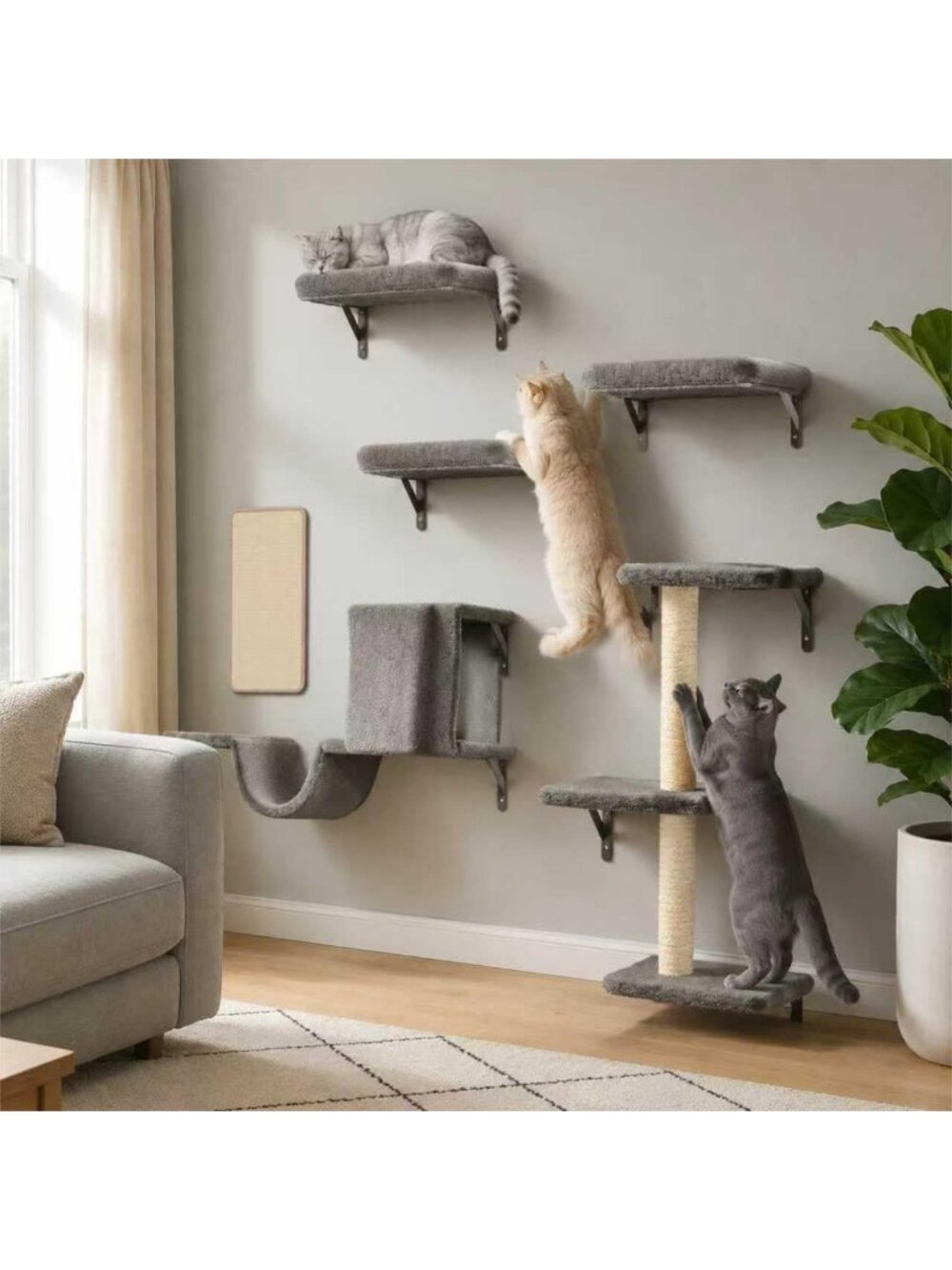 6-in-1 Wall Mounted Cat Climber & Shelves - Safe, Stable Furniture for Large